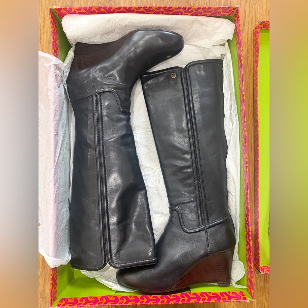 Tory Burch Irene 75mm Wedge Equestrian Boots Black 8